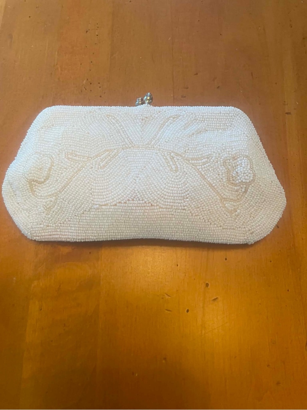 Vintage retro Ivory Beaded Evening Clutch with Floral Motif